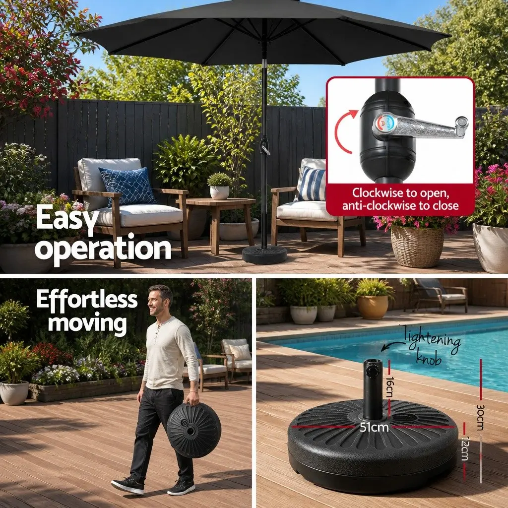 Outdoor Umbrella Polyester 3m Black Octagonal Centre Post Garden Patio Beach Sun Shade