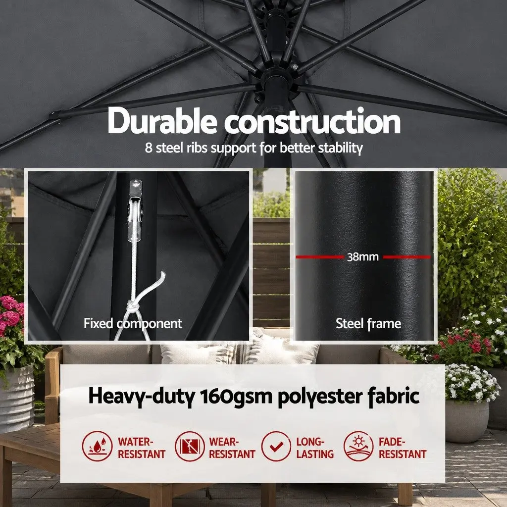 Outdoor Umbrella Polyester 3m Black Octagonal Centre Post Garden Patio Beach Sun Shade