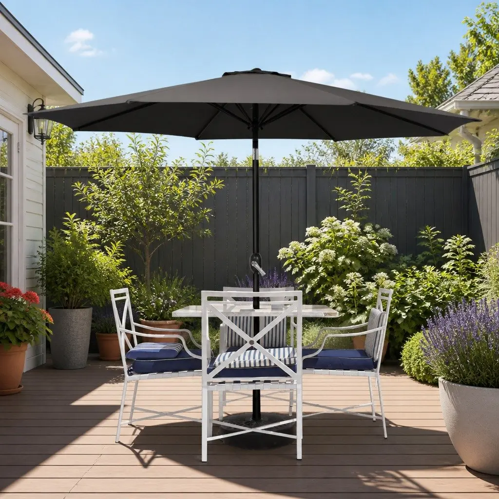 Outdoor Umbrella Polyester 3m Black Octagonal Centre Post Garden Patio Beach Sun Shade