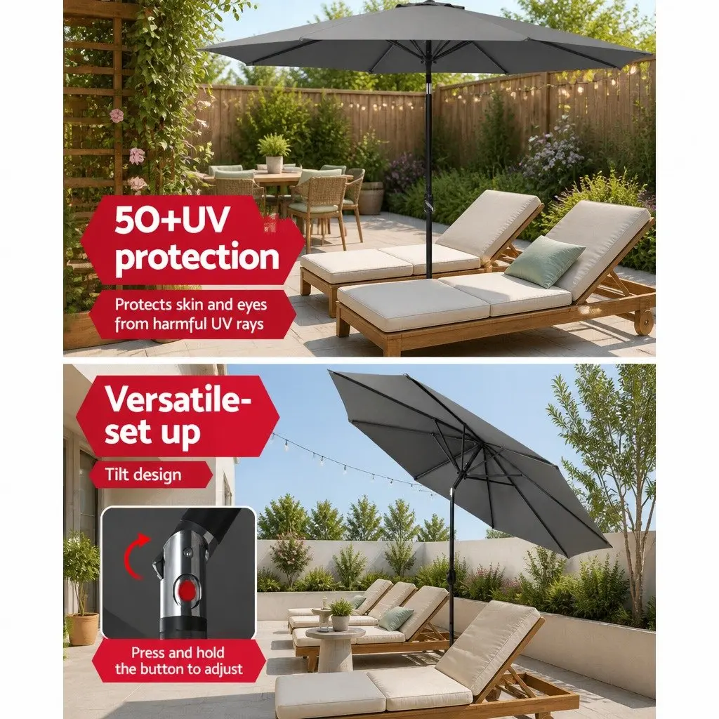Outdoor Umbrella Polyester 3m Octagonal Charcoal