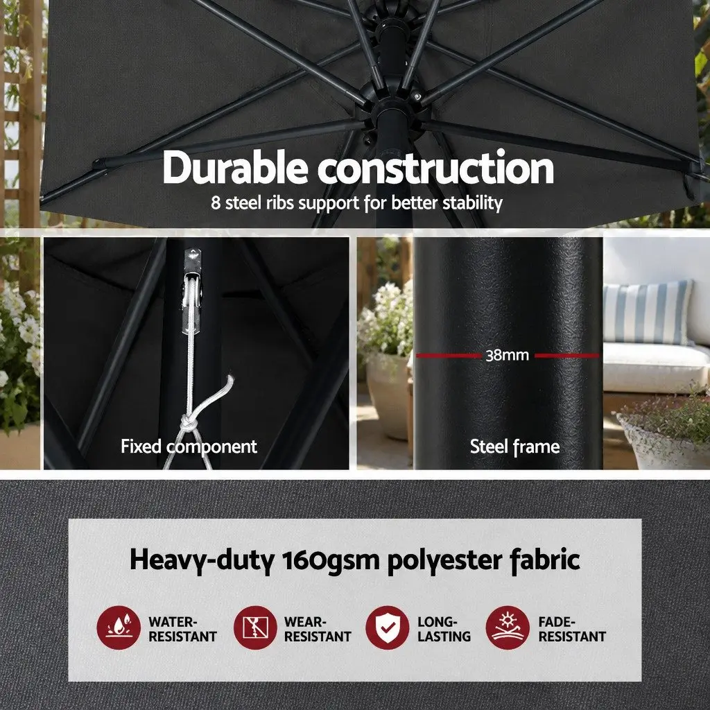 Outdoor Umbrella Polyester 3m Octagonal Charcoal