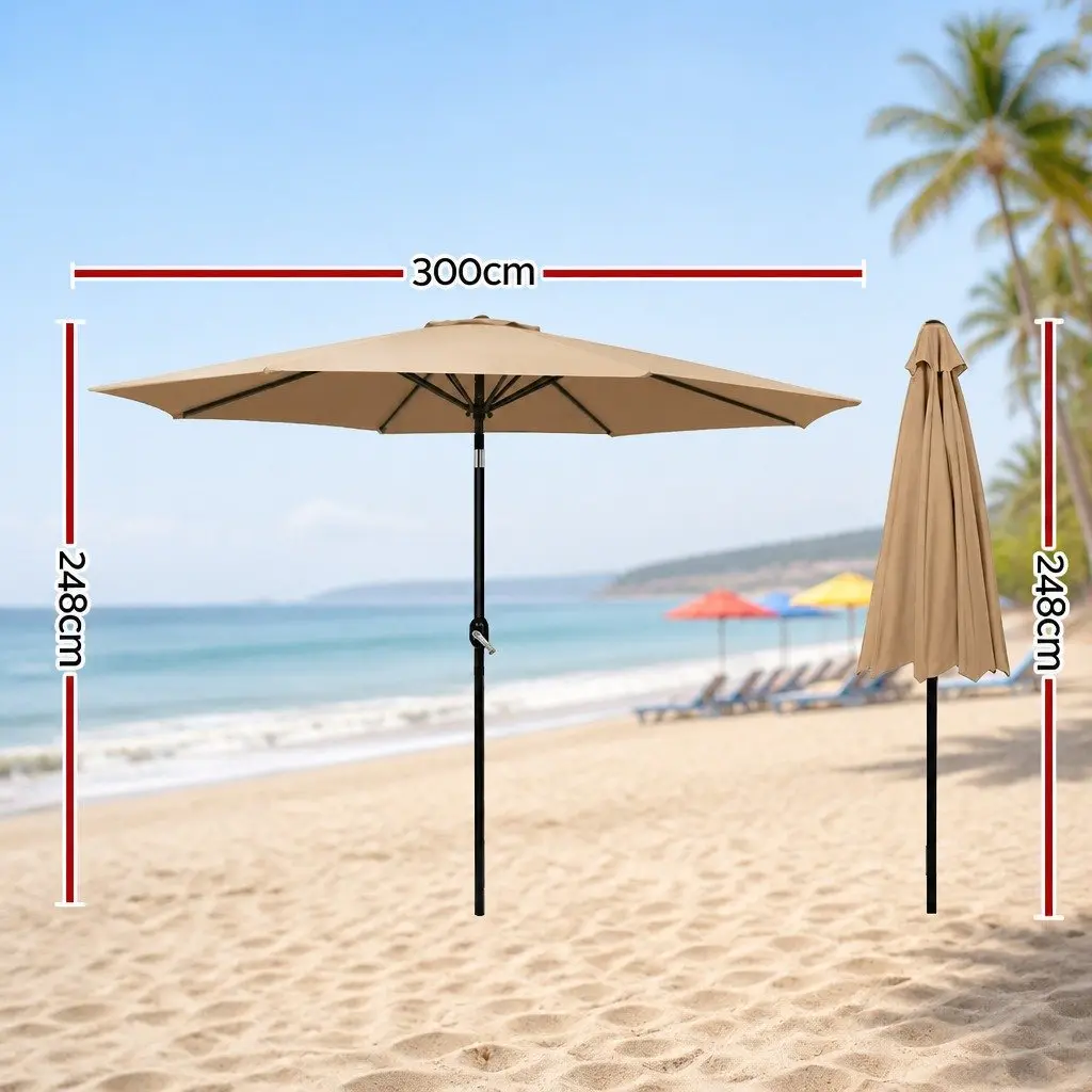 Outdoor Umbrella Polyester 3m Octagon Beige