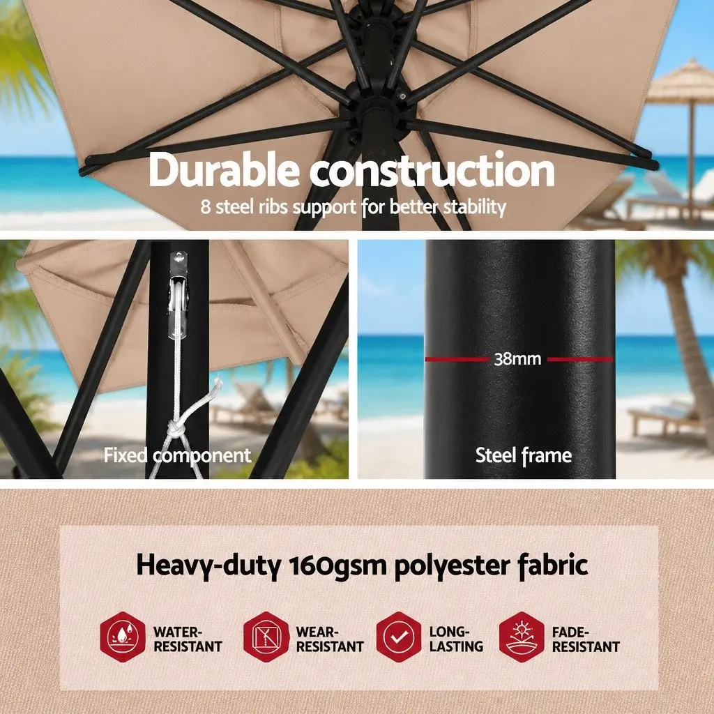Outdoor Umbrella Polyester 3m Octagon Beige