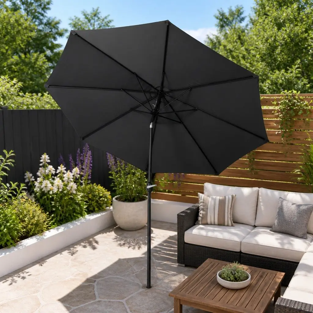 Outdoor Umbrella Polyester 3m Black Octagon Garden Patio Beach Sunshade