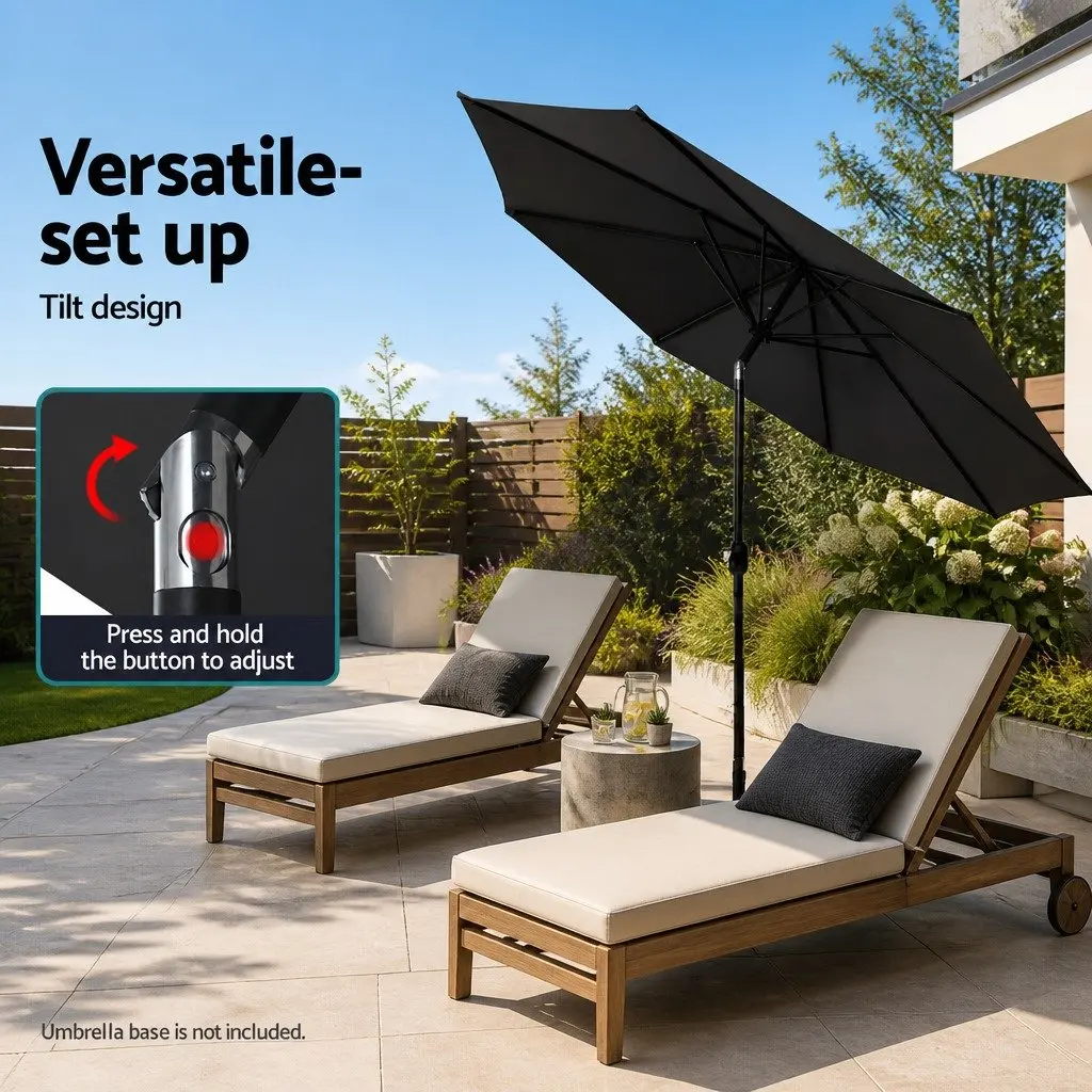 Outdoor Umbrella Polyester 3m Black Octagon Garden Patio Beach Sunshade