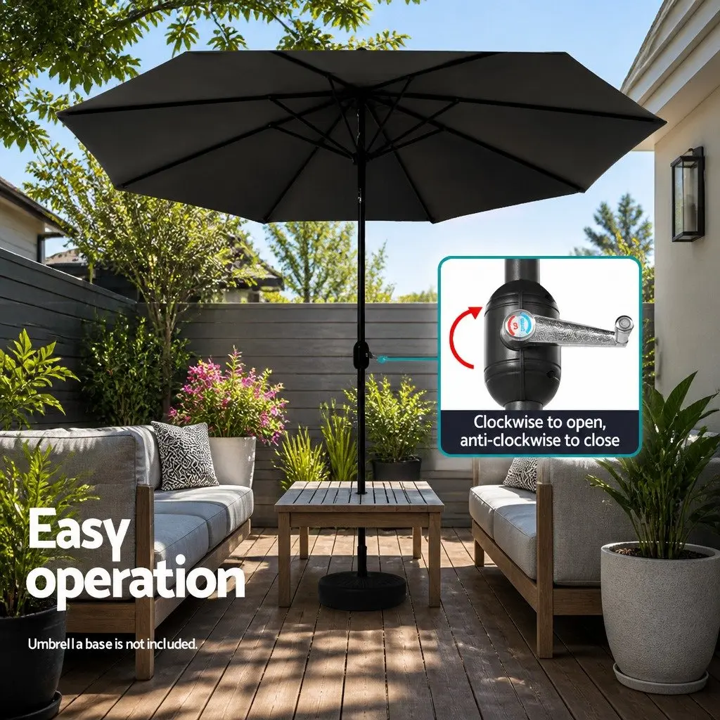 Outdoor Umbrella Polyester 3m Black Octagon Garden Patio Beach Sunshade