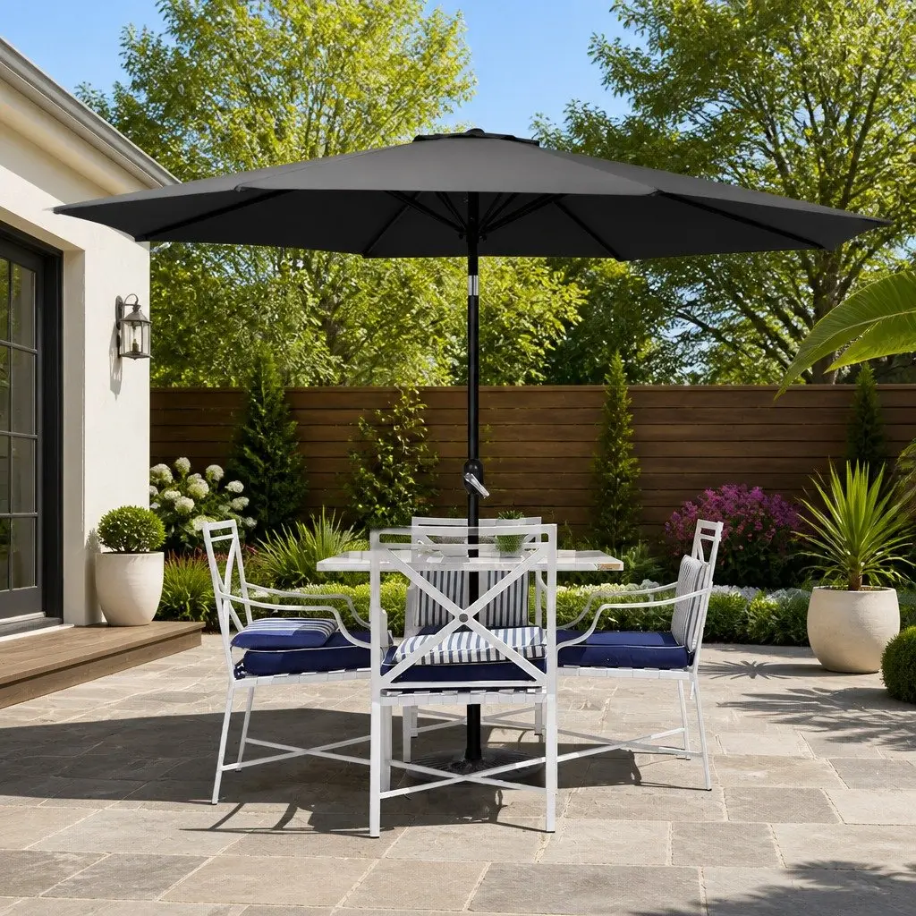 Outdoor Umbrella Polyester 3m Black Octagon Garden Patio Beach Sunshade