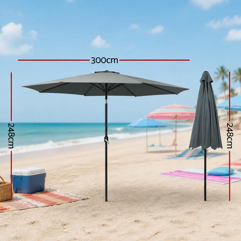 Outdoor Umbrella Polyester 3m Charcoal Octagon Canopy Tilt