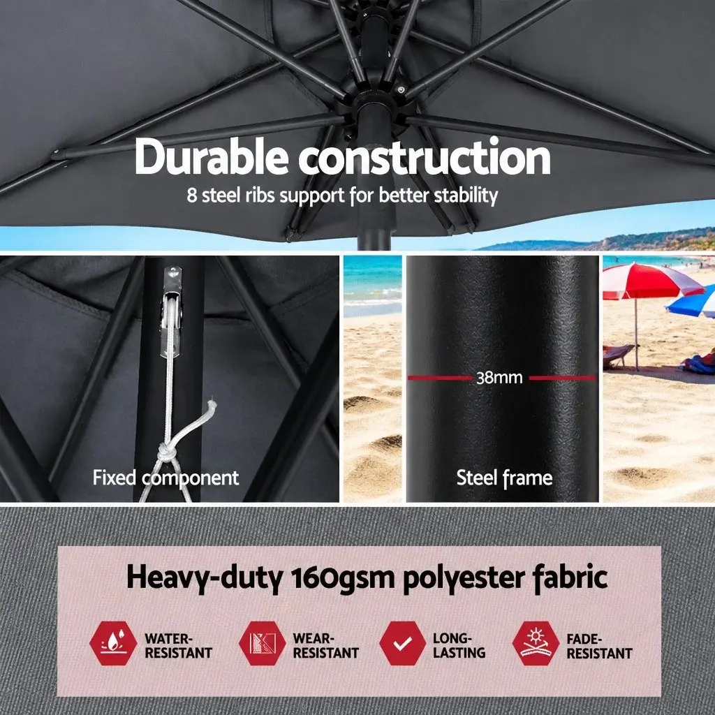 Outdoor Umbrella Polyester 3m Charcoal Octagon Canopy Tilt