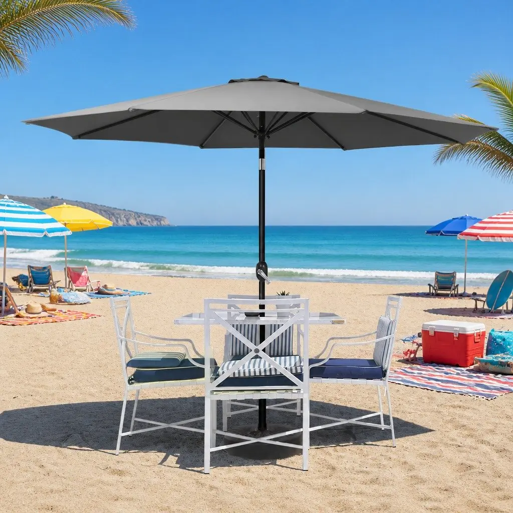 Outdoor Umbrella Polyester 3m Charcoal Octagon Canopy Tilt