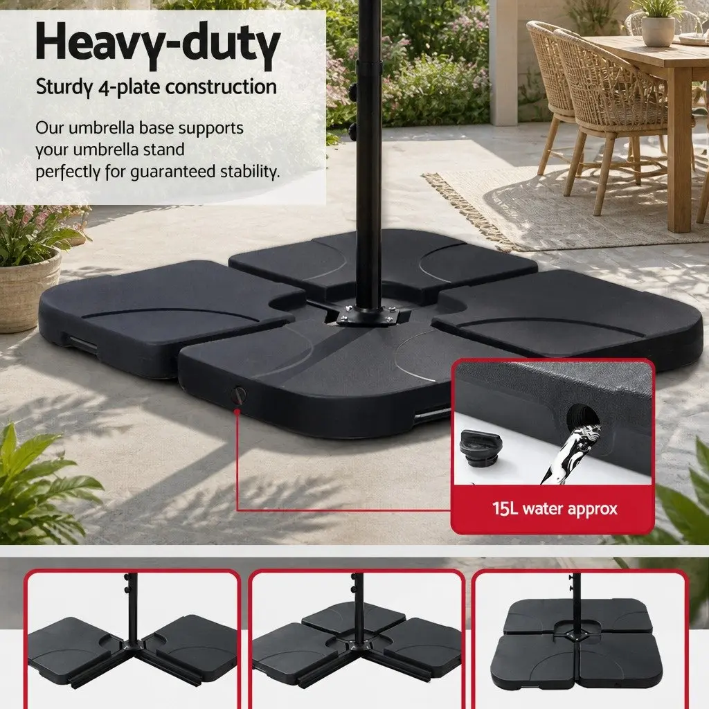 Outdoor Umbrella Polyester 4.57m Beige Black Patio Sunshade with Steel Pole and HDPE Base