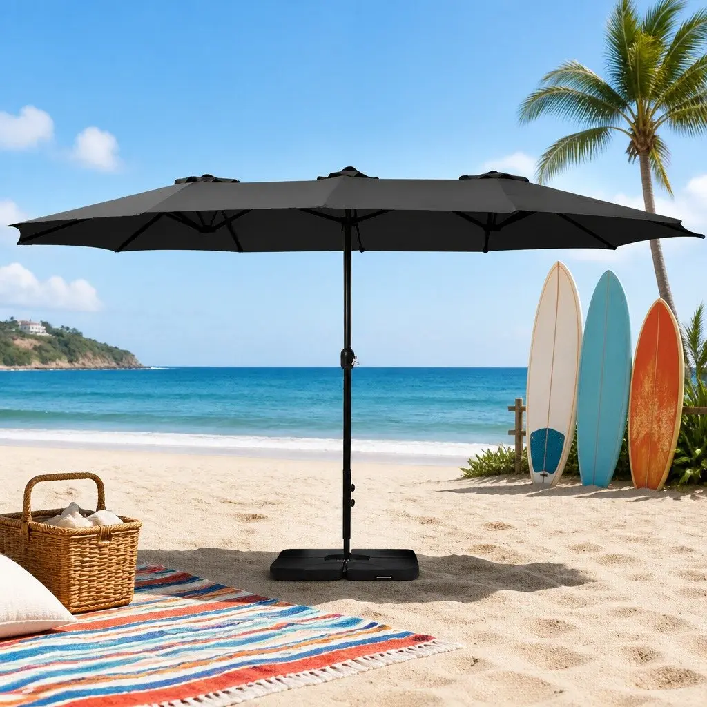 Outdoor Umbrella Polyester 4.57m Diameter Black with Base Stand