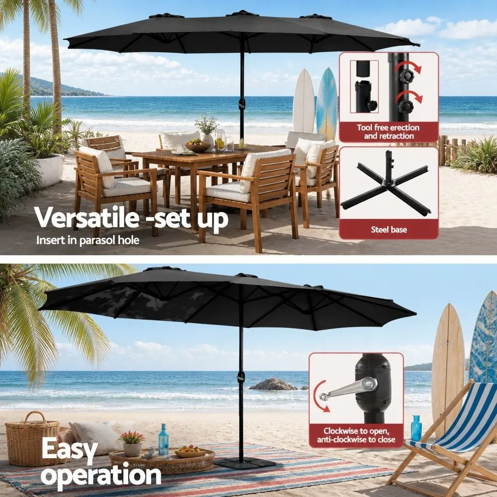 Outdoor Umbrella Polyester 4.57m Diameter Black with Base Stand