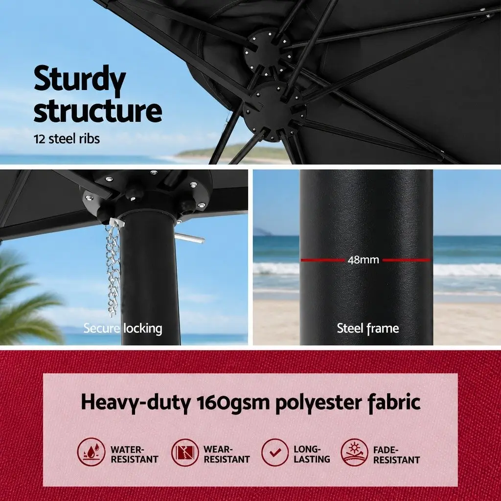 Outdoor Umbrella Polyester 4.57m Diameter Black with Base Stand
