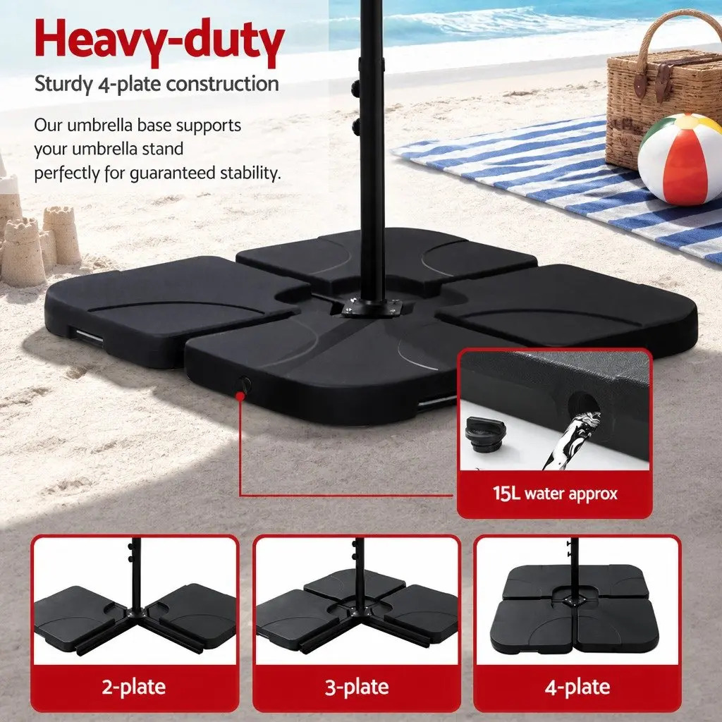 Outdoor Umbrella Polyester 4.57m Double-Sided Charcoal Garden Sunshade with Black Base Stand