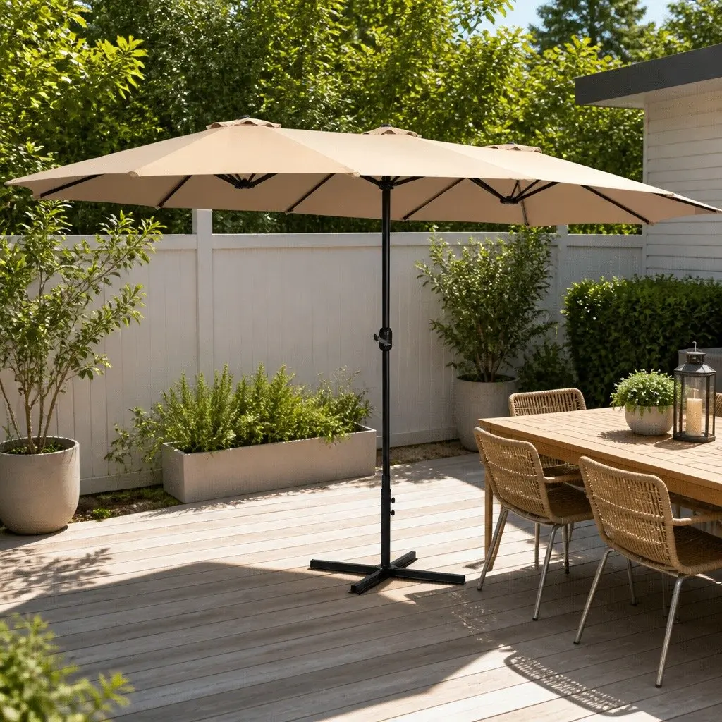 Outdoor Umbrella Steel 4.57m Beige Dodecagon Canopy