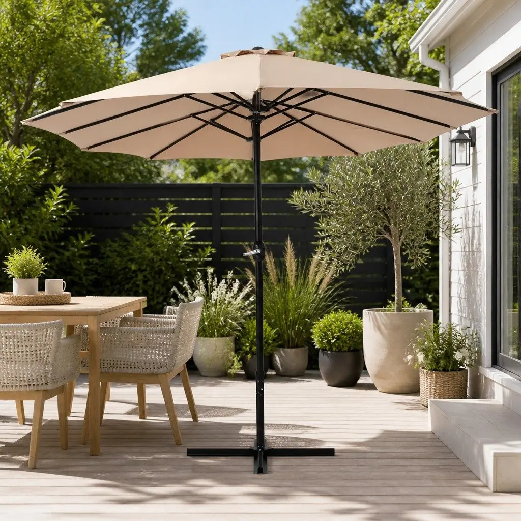 Outdoor Umbrella Steel 4.57m Beige Dodecagon Canopy