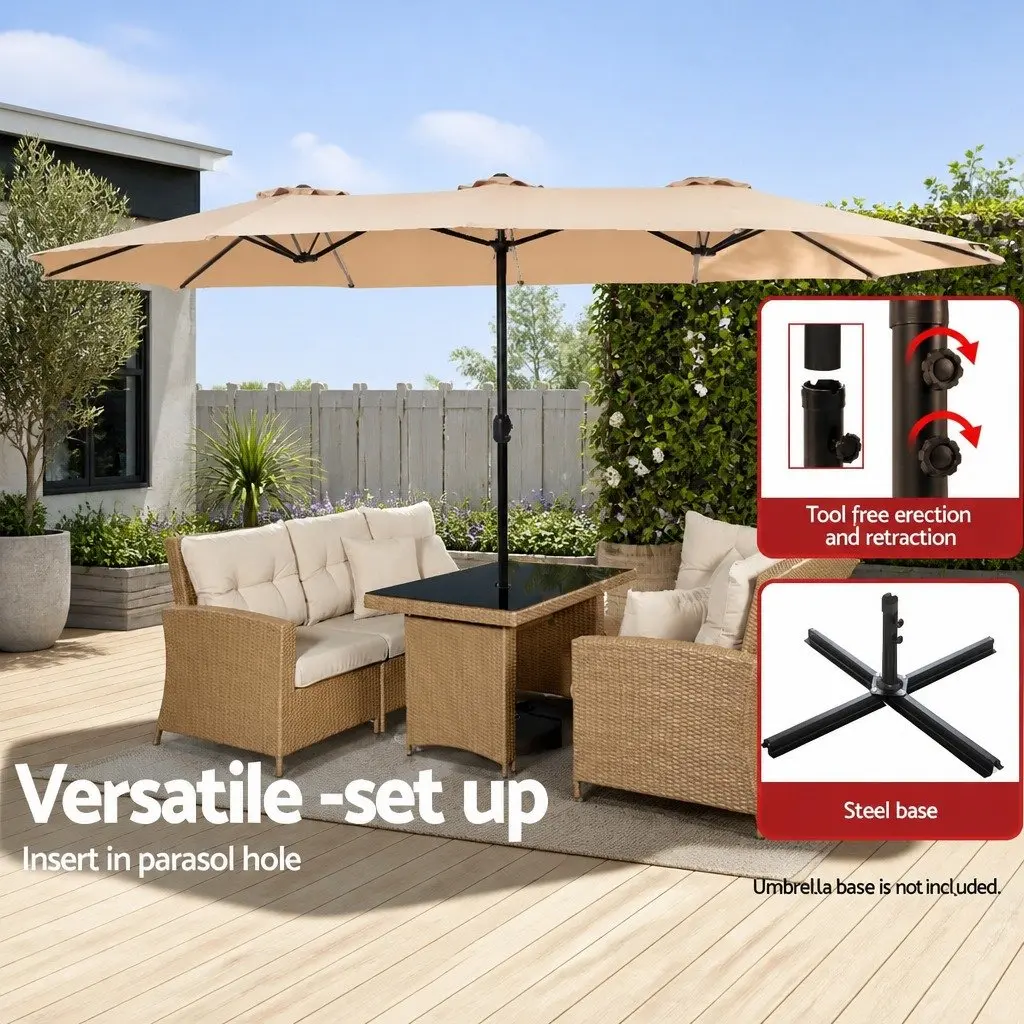 Outdoor Umbrella Steel 4.57m Beige Dodecagon Canopy