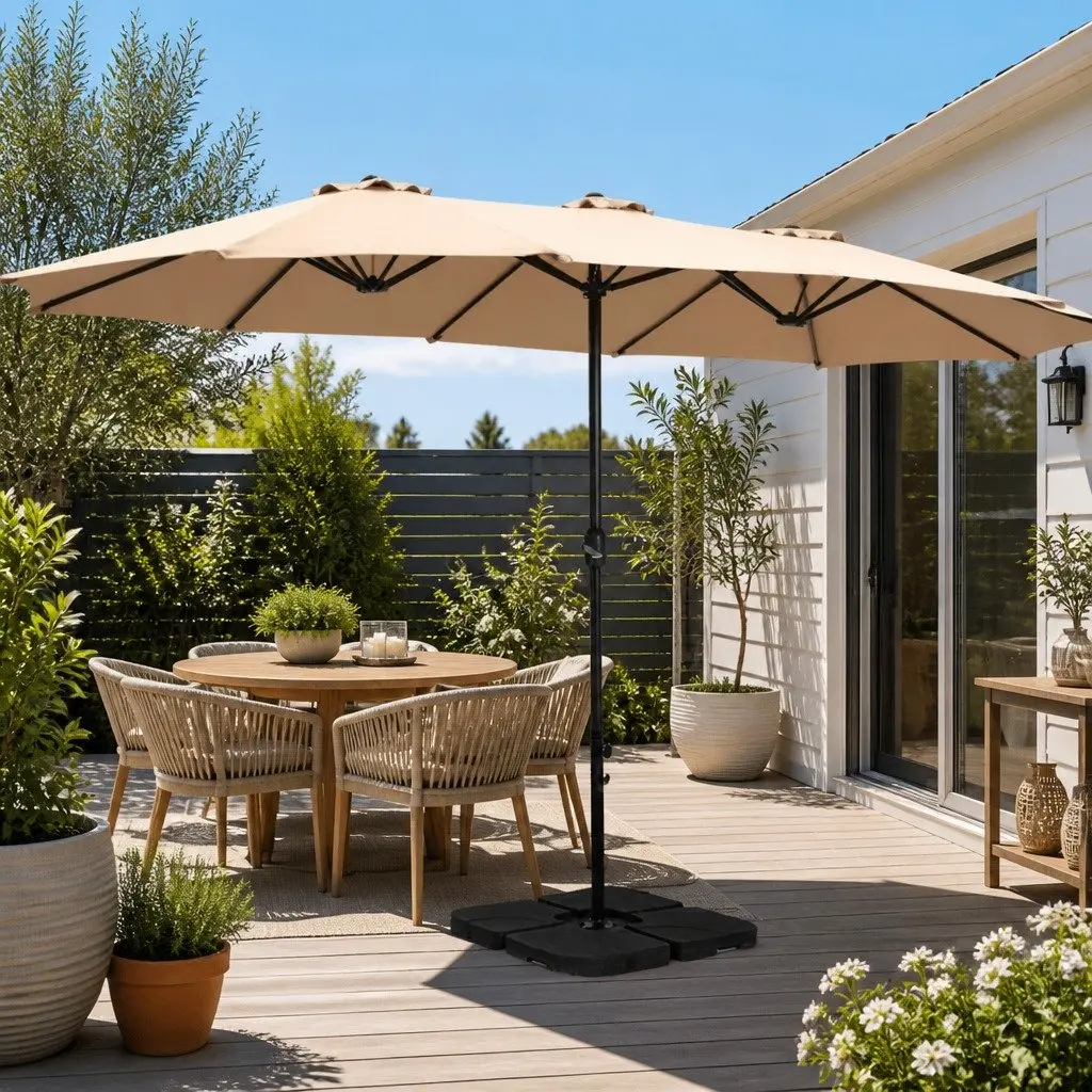 Outdoor Umbrella Steel 4.57m Beige Dodecagon Canopy