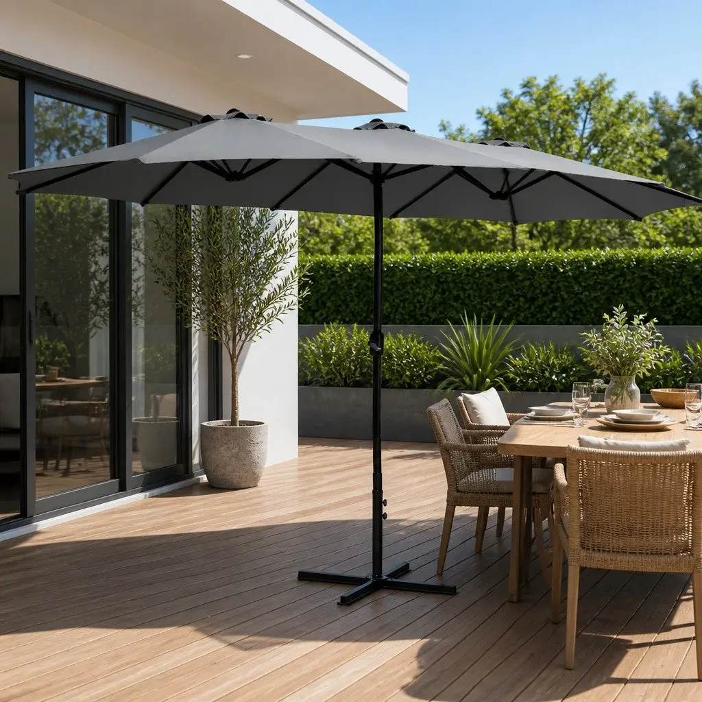 Outdoor Umbrella Polyester 4.57m Charcoal Dodecagon Canopy