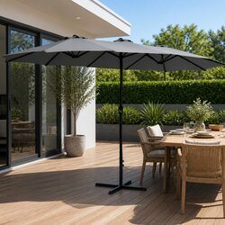 Outdoor Centre Post Umbrella 4.57m Charcoal Beach Garden Tilt Canopy