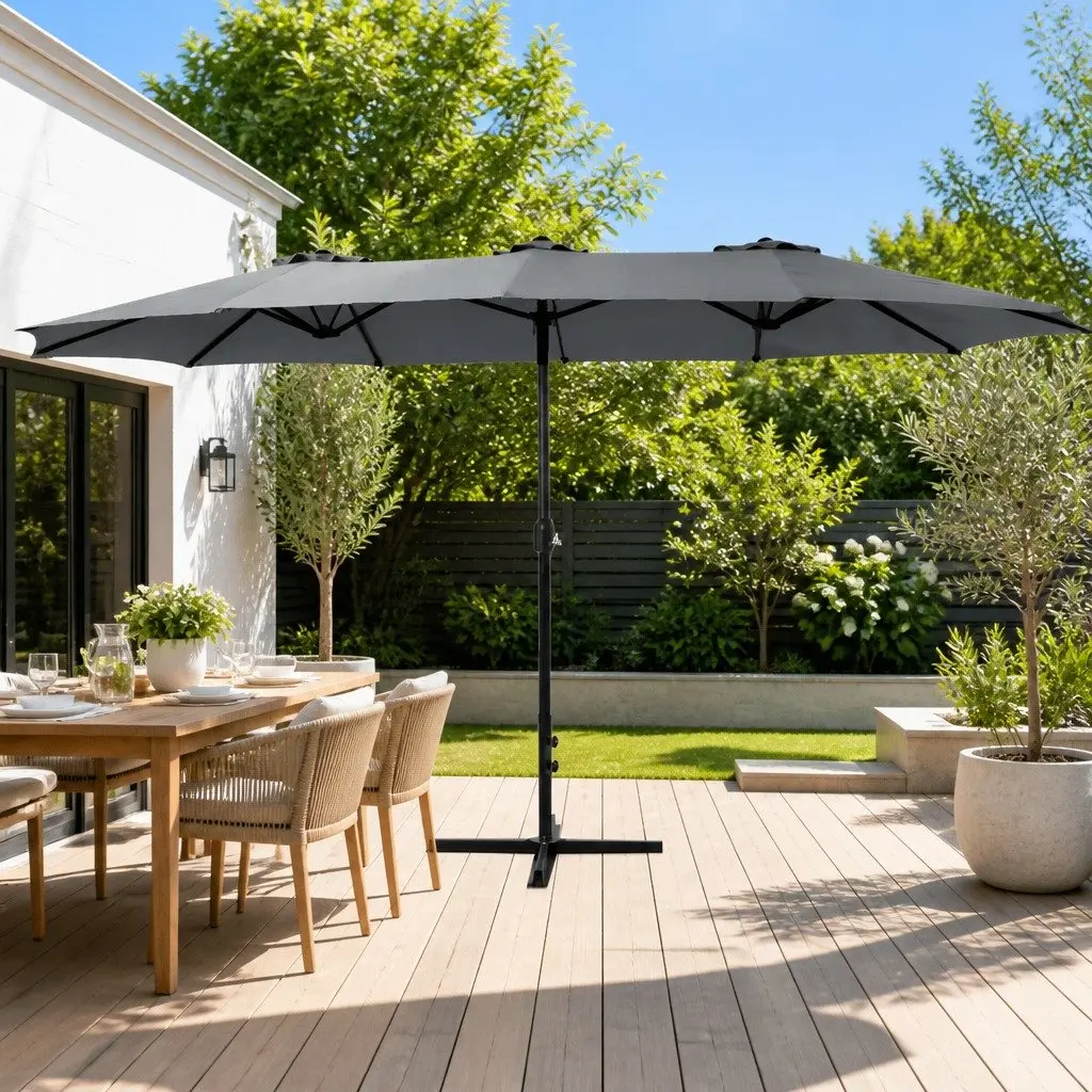 Outdoor Umbrella Polyester 4.57m Charcoal Dodecagon Canopy