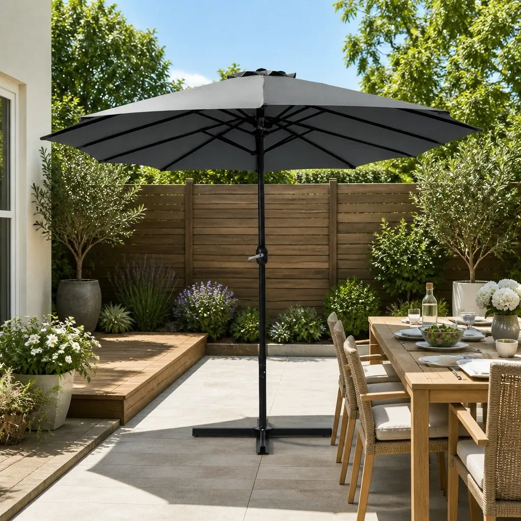 Outdoor Umbrella Polyester 4.57m Charcoal Dodecagon Canopy