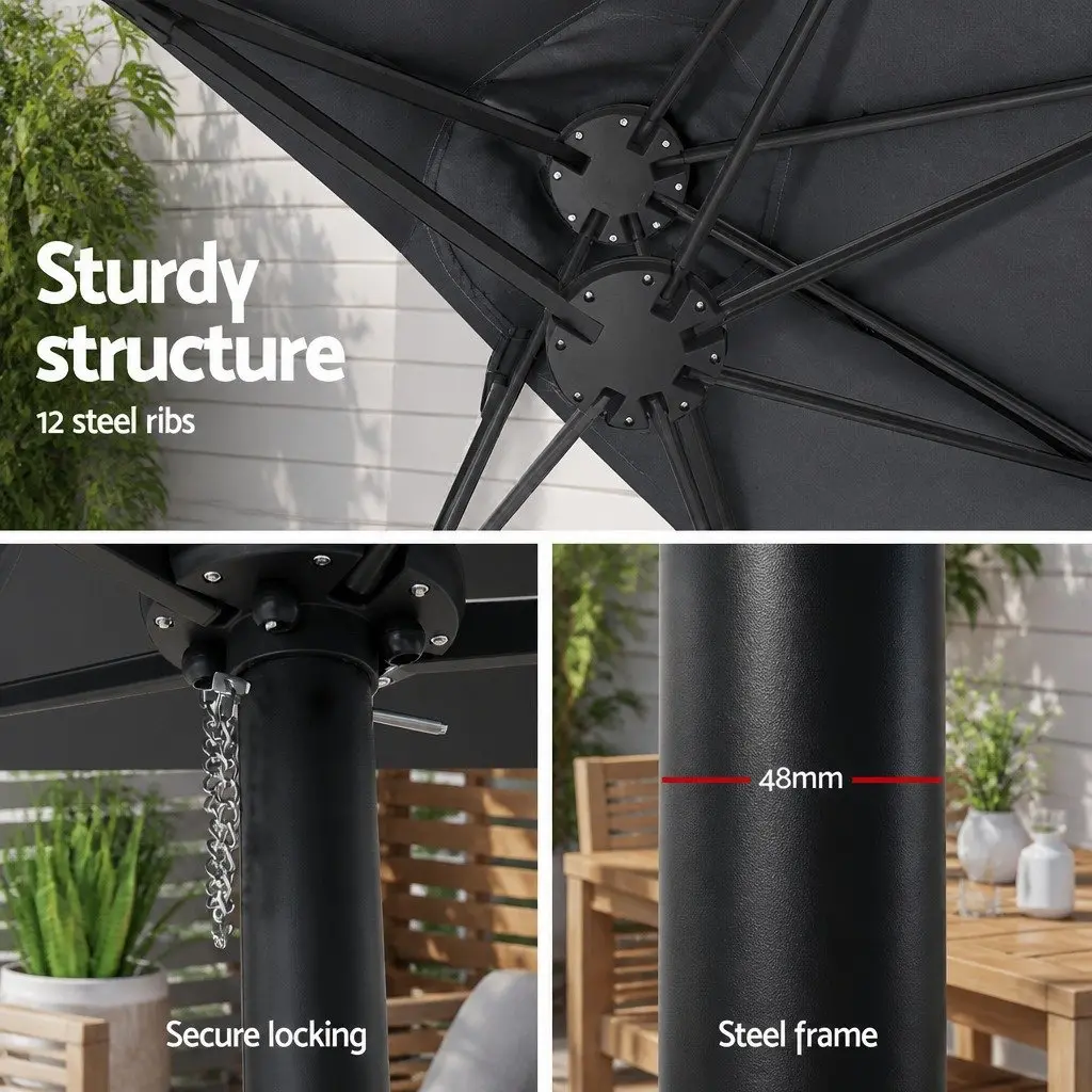 Outdoor Umbrella Polyester 4.57m Charcoal Dodecagon Canopy