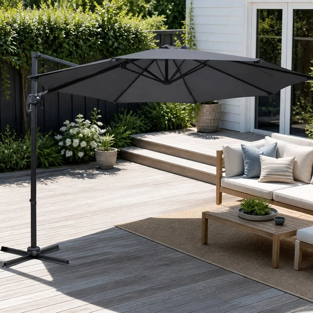 Outdoor Umbrella 3m Polyester Charcoal Aluminium 360 Degree Rotating