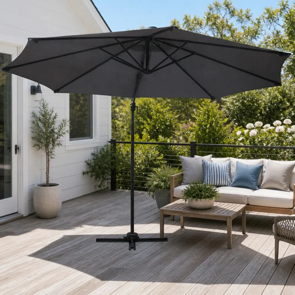 Outdoor Umbrella 3m Polyester Charcoal Aluminium 360 Degree Rotating