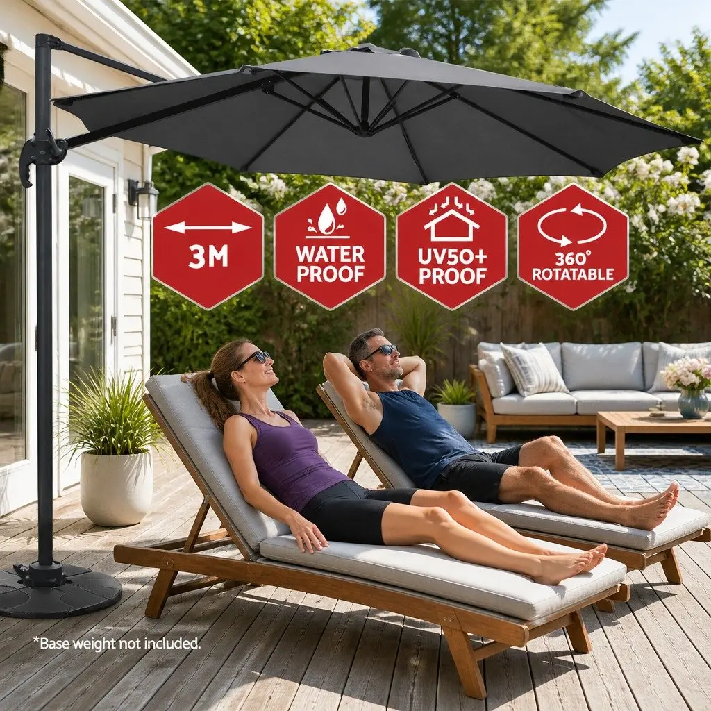 Outdoor Umbrella 3m Polyester Charcoal Aluminium 360 Degree Rotating