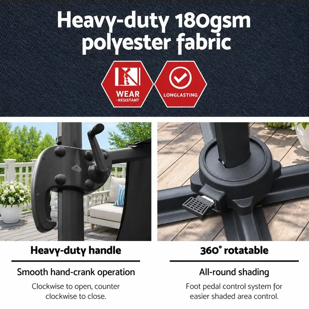 Outdoor Umbrella 3m Polyester Charcoal Aluminium 360 Degree Rotating
