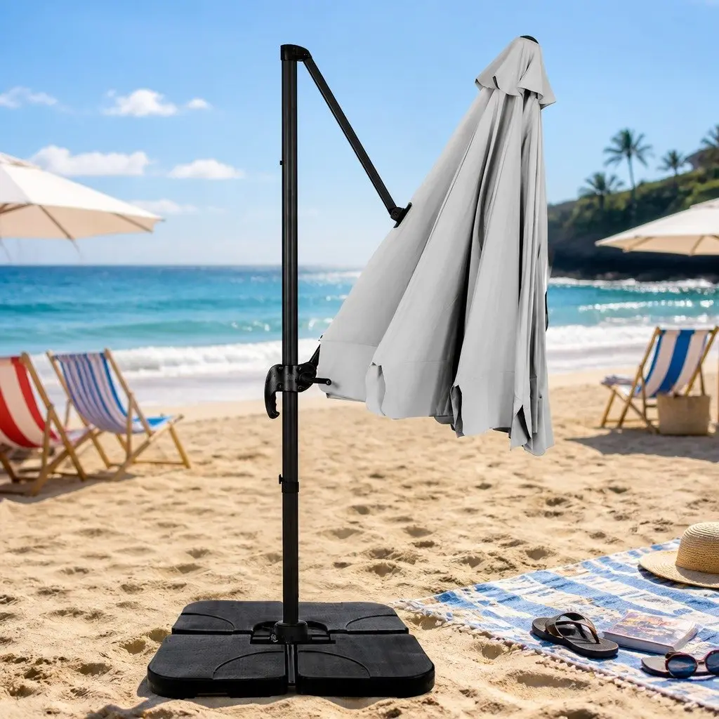 Outdoor Umbrella Polyester 3m Octagonal Grey Aluminium Black