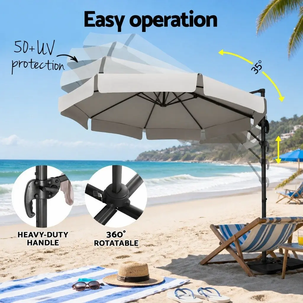 Outdoor Umbrella Polyester 3m Octagonal Grey Aluminium Black