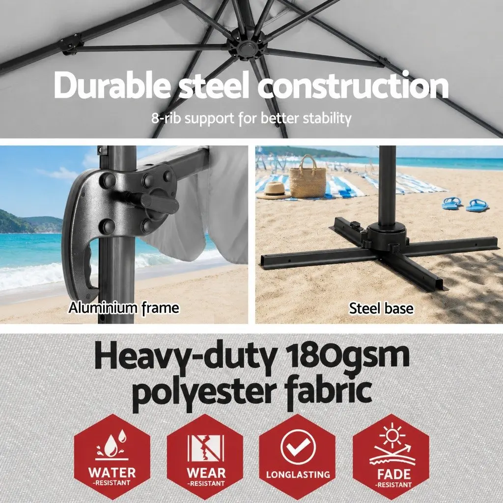 Outdoor Umbrella Polyester 3m Octagonal Grey Aluminium Black