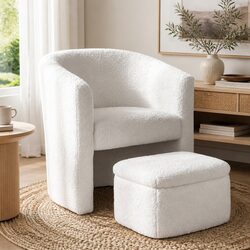 Armchair Accent Chair with Ottoman Storage Footrest Lounge Boucle White
