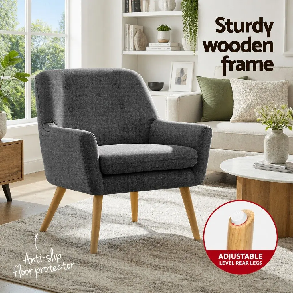 Armchair Faux Linen Fabric Charcoal Full Size