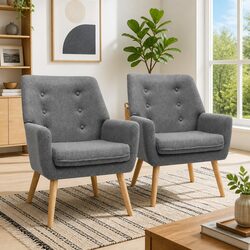 Durable Grey Upholstered Accent Armchair with Tufted Back