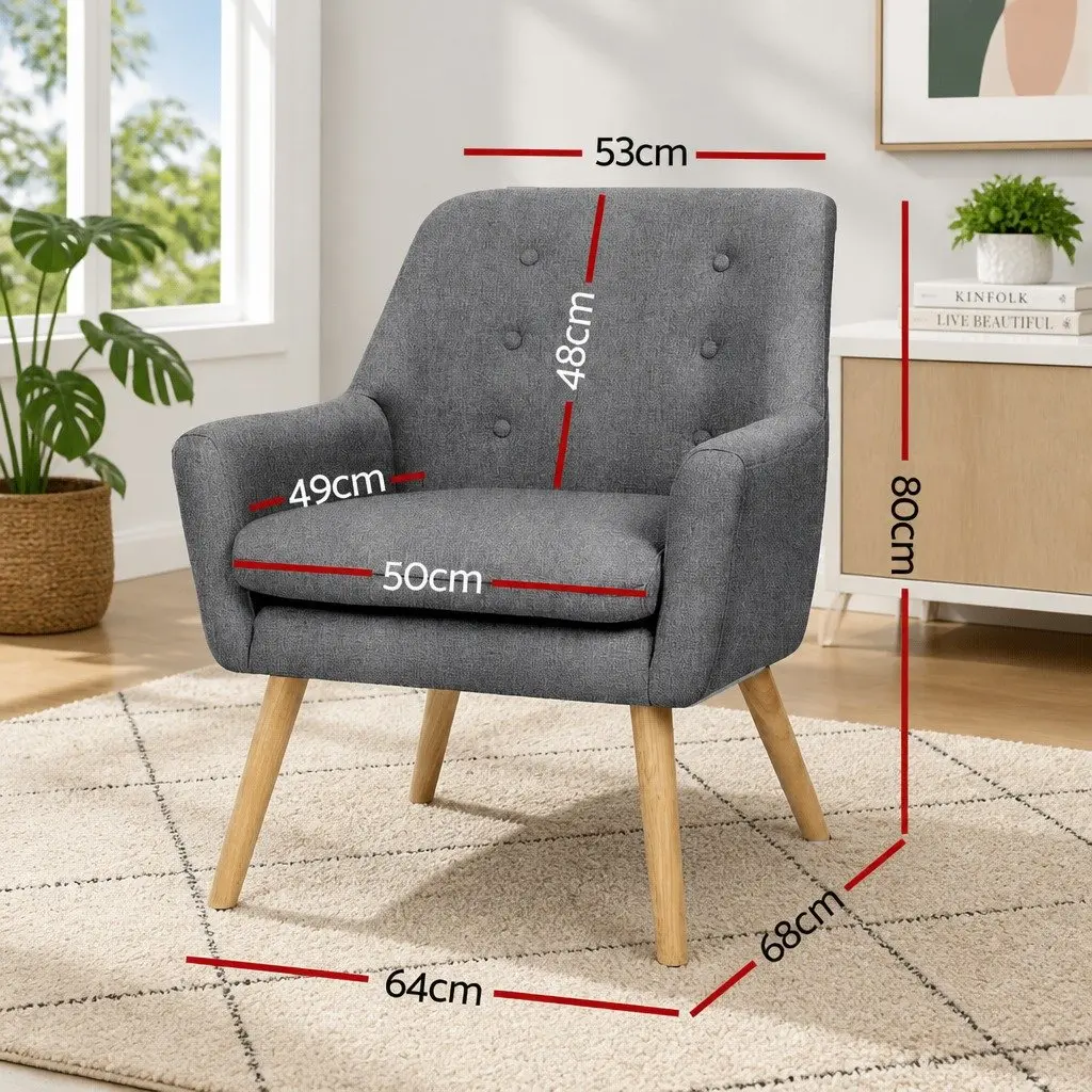 Grey Upholstered Accent Armchair with Tufted Back