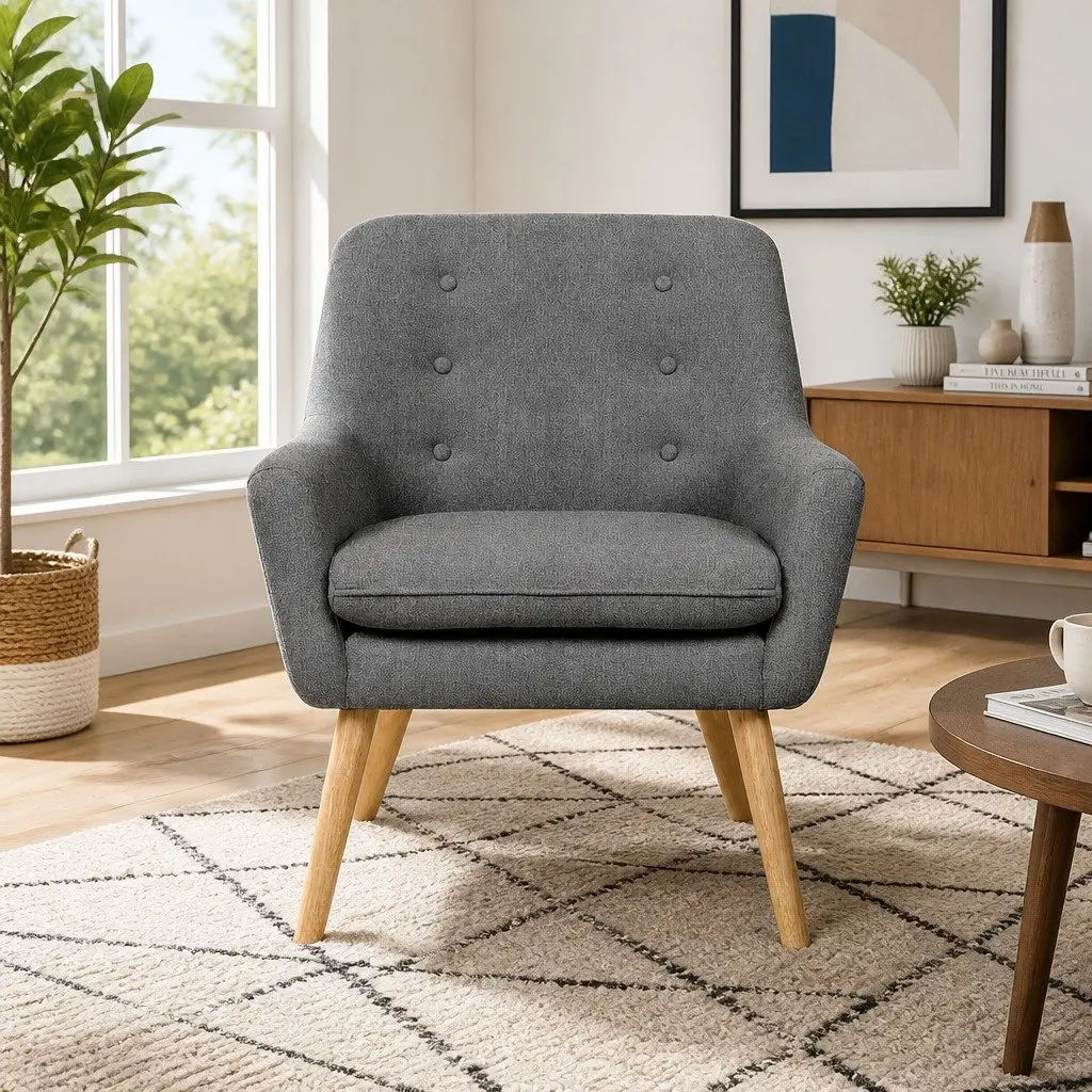 Grey Upholstered Accent Armchair with Tufted Back