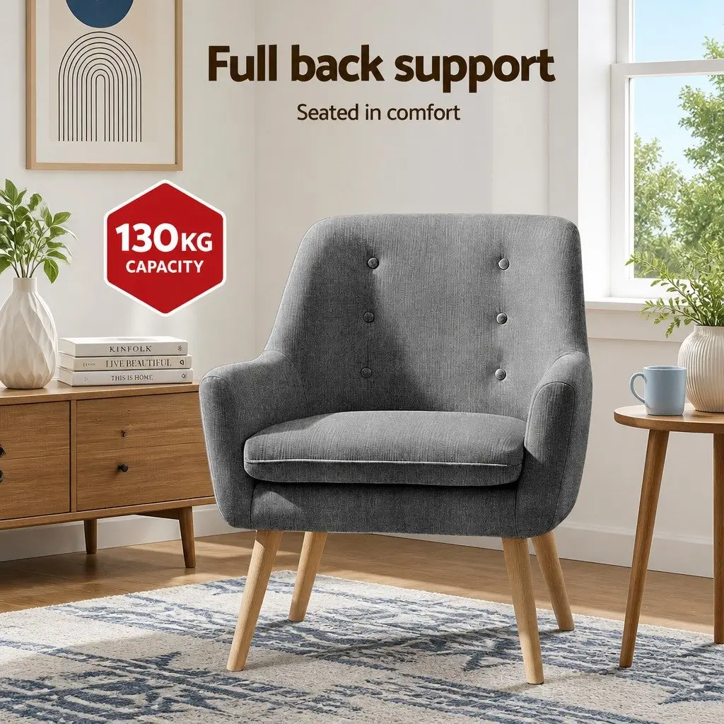 Grey Upholstered Accent Armchair with Tufted Back