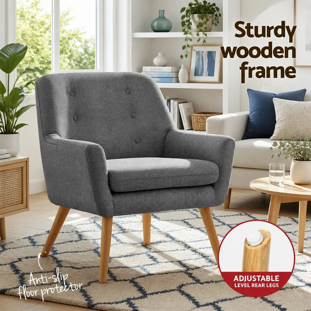 Grey Upholstered Accent Armchair with Tufted Back