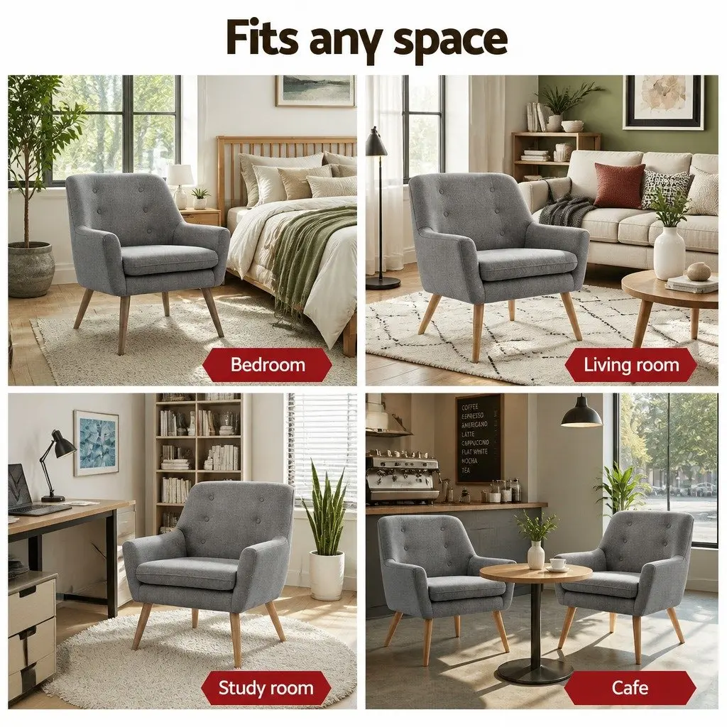 Grey Upholstered Accent Armchair with Tufted Back