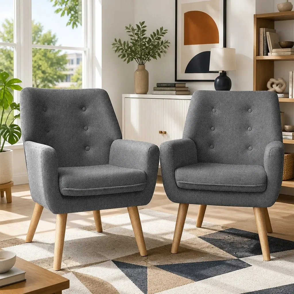 Grey Upholstered Accent Armchair with Tufted Back