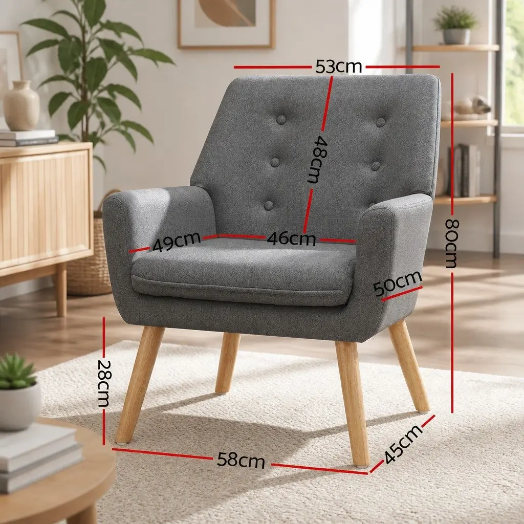 Grey Linen Fabric Upholstered Tufted Armchair