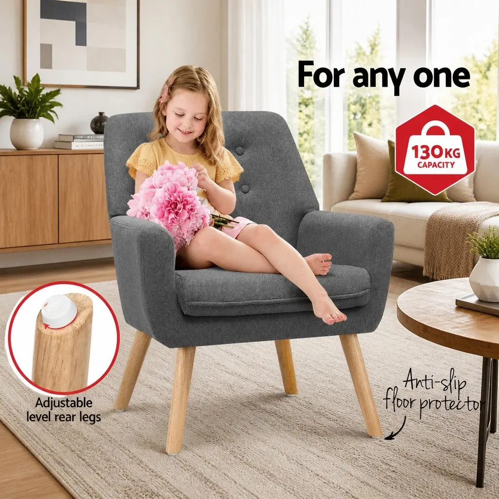 Grey Linen Fabric Upholstered Tufted Armchair