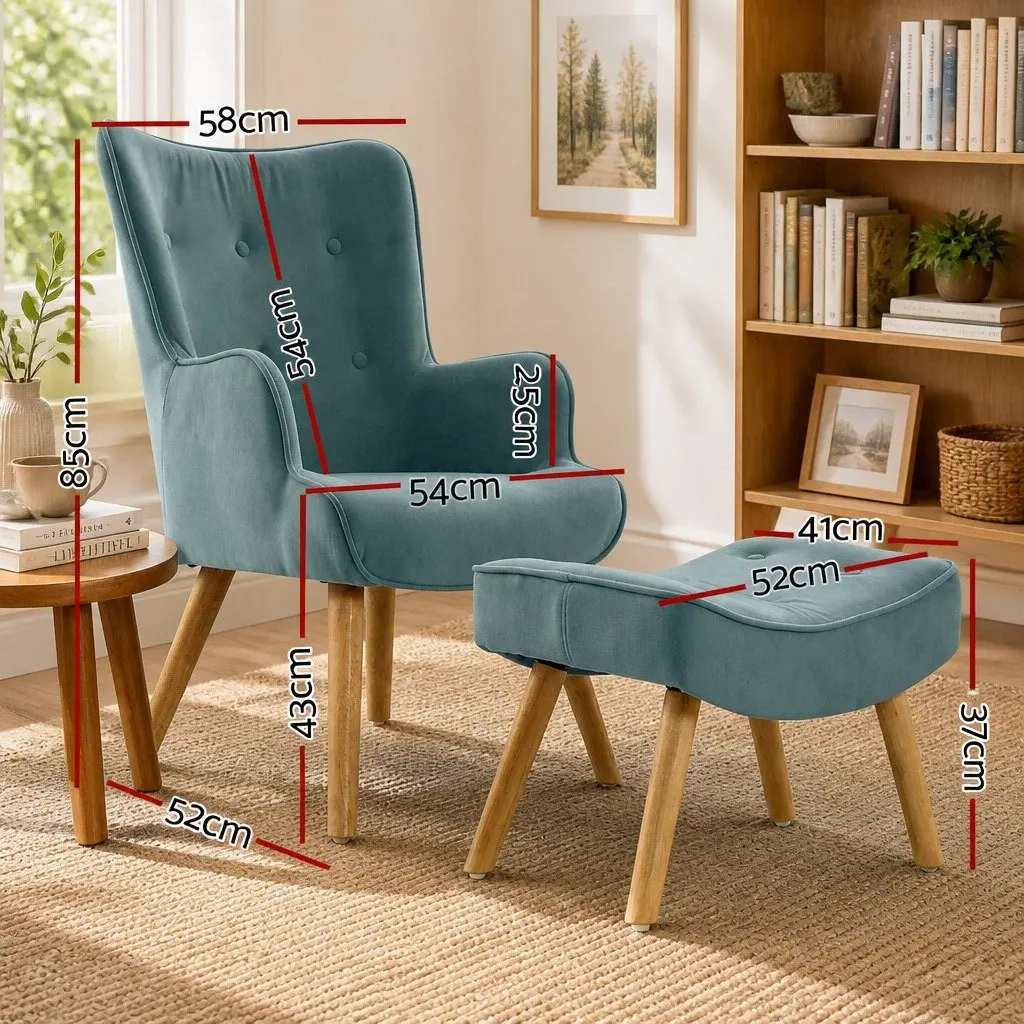 Armchair Set Velvet Upholstered 58cm x 52cm x 85cm Blue