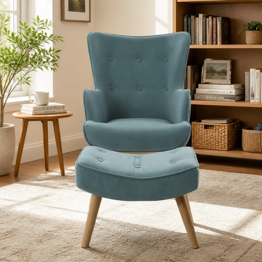 Armchair Set Velvet Upholstered 58cm x 52cm x 85cm Blue