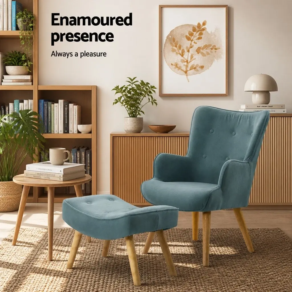 Armchair Set Velvet Upholstered 58cm x 52cm x 85cm Blue