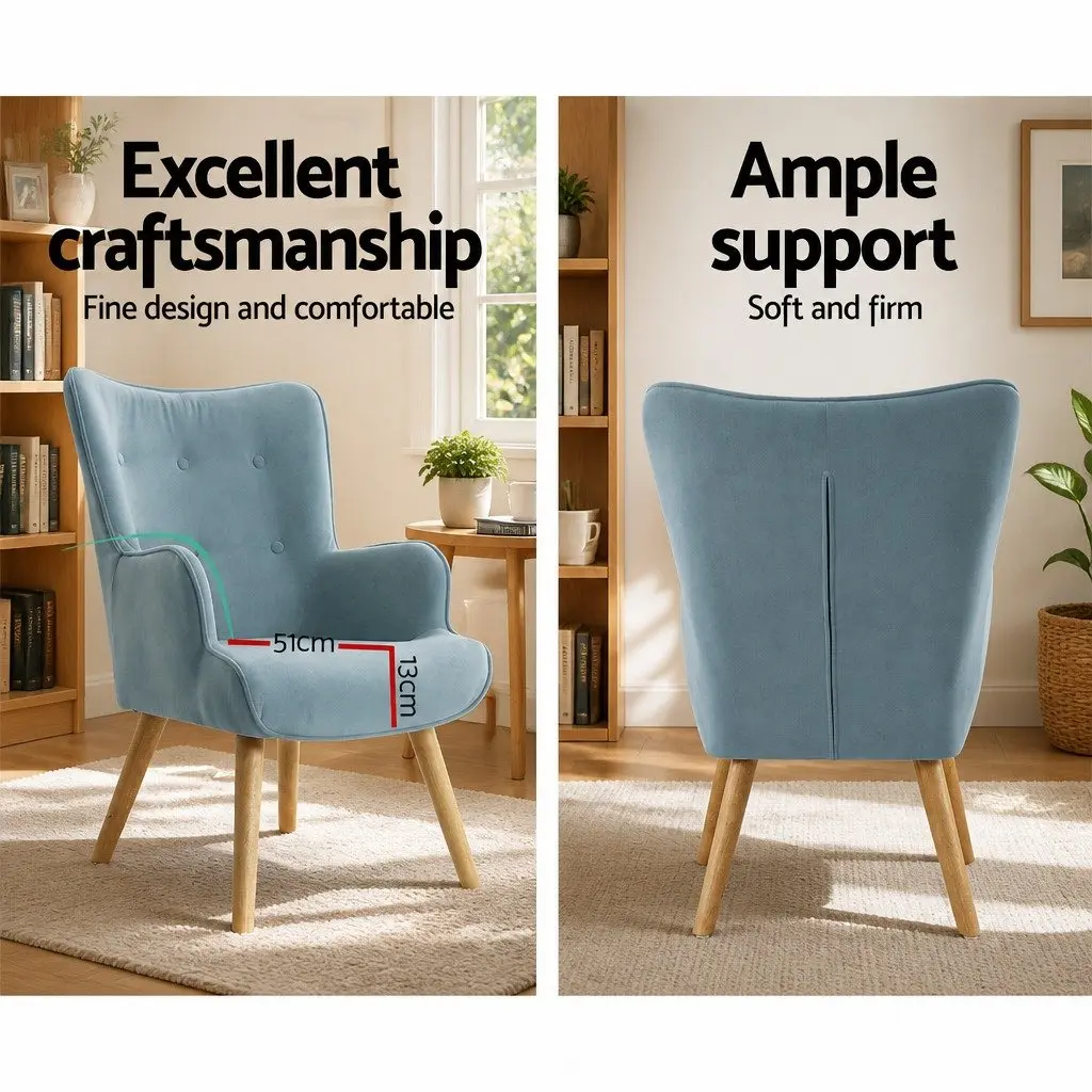 Armchair Set Velvet Upholstered 58cm x 52cm x 85cm Blue